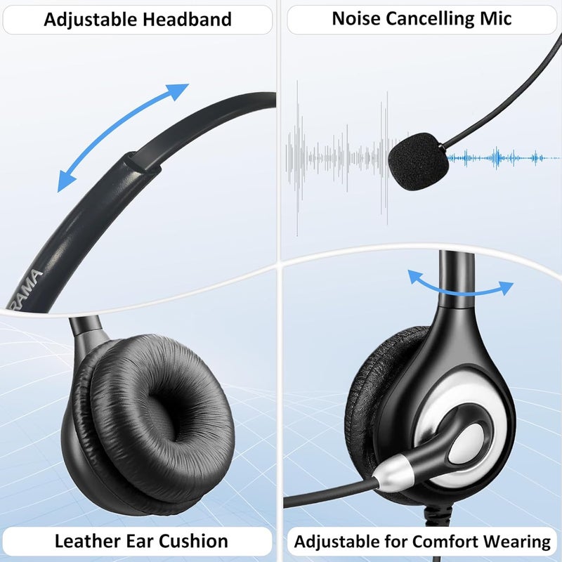 Arama Cordless Phone Headset for Landline Phone, 2.5mm Jack Telephone Headset with Noise-Cancelling Mic & Volume Control, Wired Headset Compatible with Panasonic AT&T Vtech Uniden - Image 4